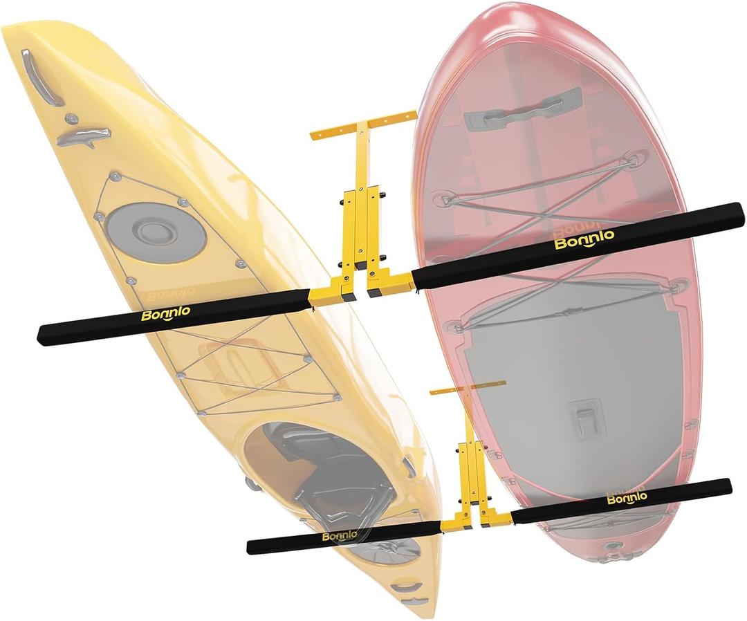 Bonnlo Kayak Ceiling Storage Rack, Overhead Garage Storage Hanger, Adjustable Heavy Duty Garage Ceiling Storage Rack, 250 lbs Capacity for 2 Kayaks