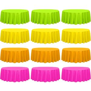 Assorted Color 12 Pack Plastic Tablecloths - 54 x 108 Inch Neon Table Covers for Birthday Wedding Picnic Home Bridal Shower Festival Decorations