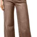 Guaile Women's Wide Leg Jeans High Waisted Strechy Jeans for Women Straight Raw Hem Loose Casual Denim Brown Size 12