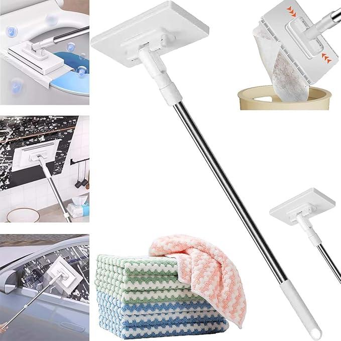 Snap Grip Mini Mop, 2026 Upgraded Disposable Dust Mop, Zero Touch Mini Mops, Convenient Cloth Changing Mops for Kitchen Counter, Foldable 100cm Retractable Long Handle Mopping Stick (1*mop+5*Cloth)