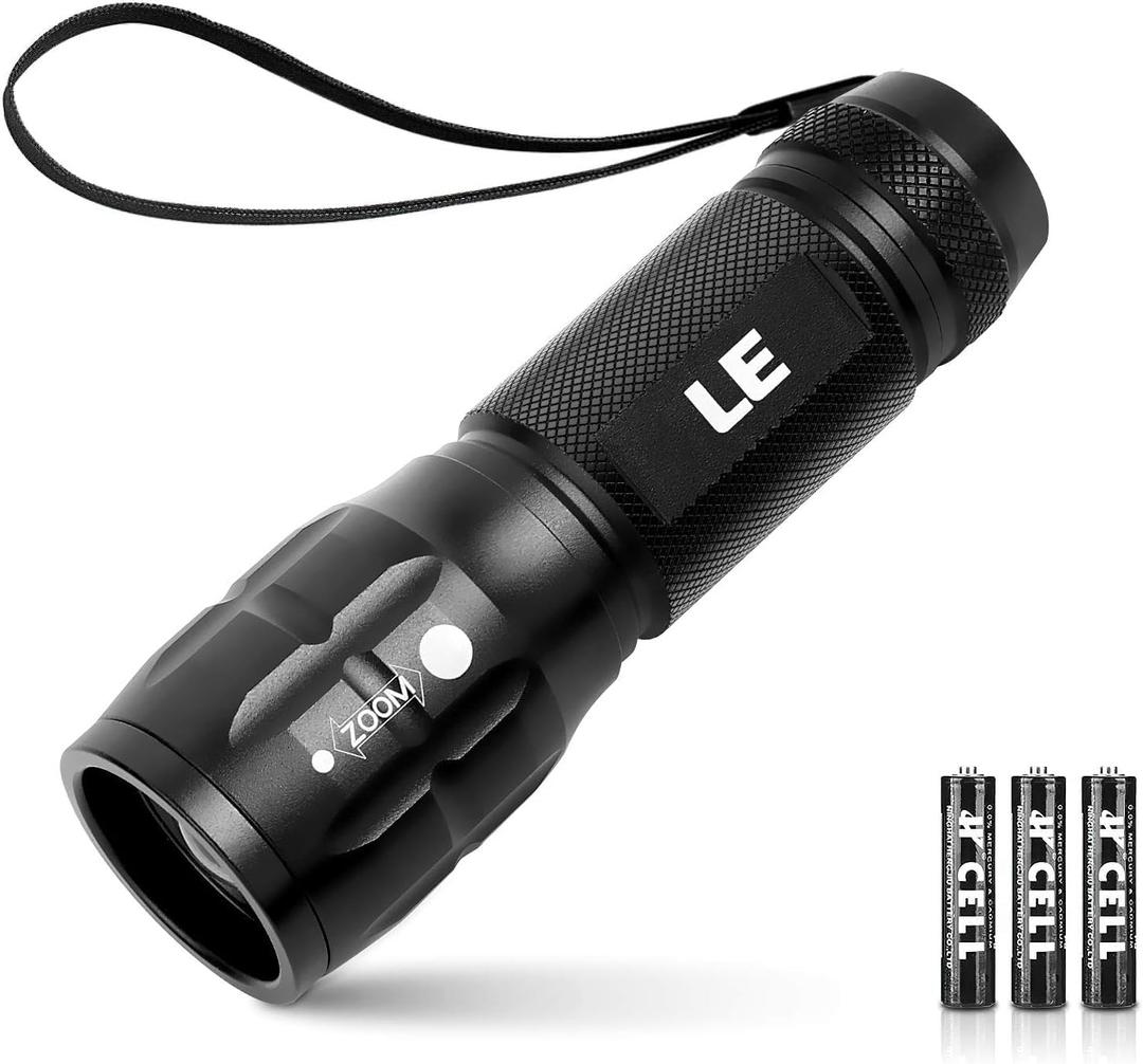 Lighting EVER LED Flashlights High Lumens, Small Flashlight, Waterproof, Adjustable Focus Flash Light for Outdoor, Emergency, AAA Batteries Included, Tactical & Camping Accessories (Black)
