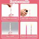 Set of 12 Bow-Printed Taper Candles 10 Inch - Smokeless, Dripless, Long Burn Time, White & Pink Decorative Candles for Wedding, Birthday, Dinner, Holiday Decor & Romantic Gifts