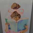 Brown Hair Girl Reading Book Canvas Wall Art Children Reading Wall Decor Picture Pastel Little Girl Poster Print Pink Bow Aesthetic Artwork for Gallery Library Reading Nook Decoration,16x24in