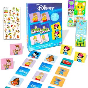Disney Memory Matching Game Set - Bundle with Disney Matching Card Game for Kids Featuring Minnie, Cinderella, Pooh, and More