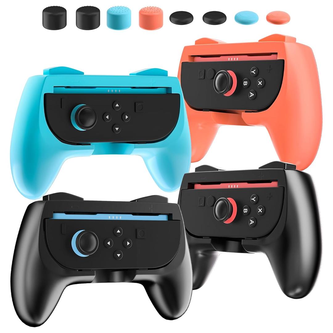 PAWDIARY [4 Sets Switch 2 Grips (for Nintendo Switch 2025 Grip), Comfort Hand Grip Accessories for Switch 2 Left and Right Controller, Ergonomic Handle Kit with 8 Thumb Caps