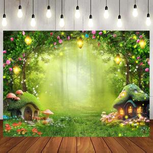 20x10ft Enchanted Forest Photo Backdrop, Wonderland Backdrop for Girl Princess Party Baby Shower Banner, Fairytale Magic Mushroom Cabin for Kids Room Wall Decorations Birthday Party Photo Prop