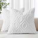 decorUhome Throw Pillow Covers 20x20 Inch Set of 2, Soft Plush Faux Wool White Solid Couch Pillow Covers, Accent Farmhouse Neutral Square Pillow Cases for Sofa Bed Living Room Home Decor