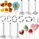 3 x Honeydak 6 Set Cake Pop Mold, Stainless Steel Mold Shapes Press Kit, Circle Heart Square Pineapple Ingot Plum Blossom Cake Pop Cutter and Pusher Halloween Reusable Baking Tools for Home Baking Parties