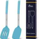 HOTEC Silicone Spatula Set of 2 Heat-Resistant 600F & BPA-Free Kitchen SaptulaTurner with Stainless Steel Handles, Slotted & Solid Spatulas for Nonstick Cookware, 13.7 Inch, Blue