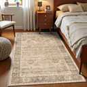 4x6 Washable Area Rug for Living Room Bedroom Dining Room Non-Slip Low Pile Boho Vintage Distressed Entryway Rug Traditional Floral Retro Accent Throw Carpet for Dining Room Bathroom Kitchen Beige