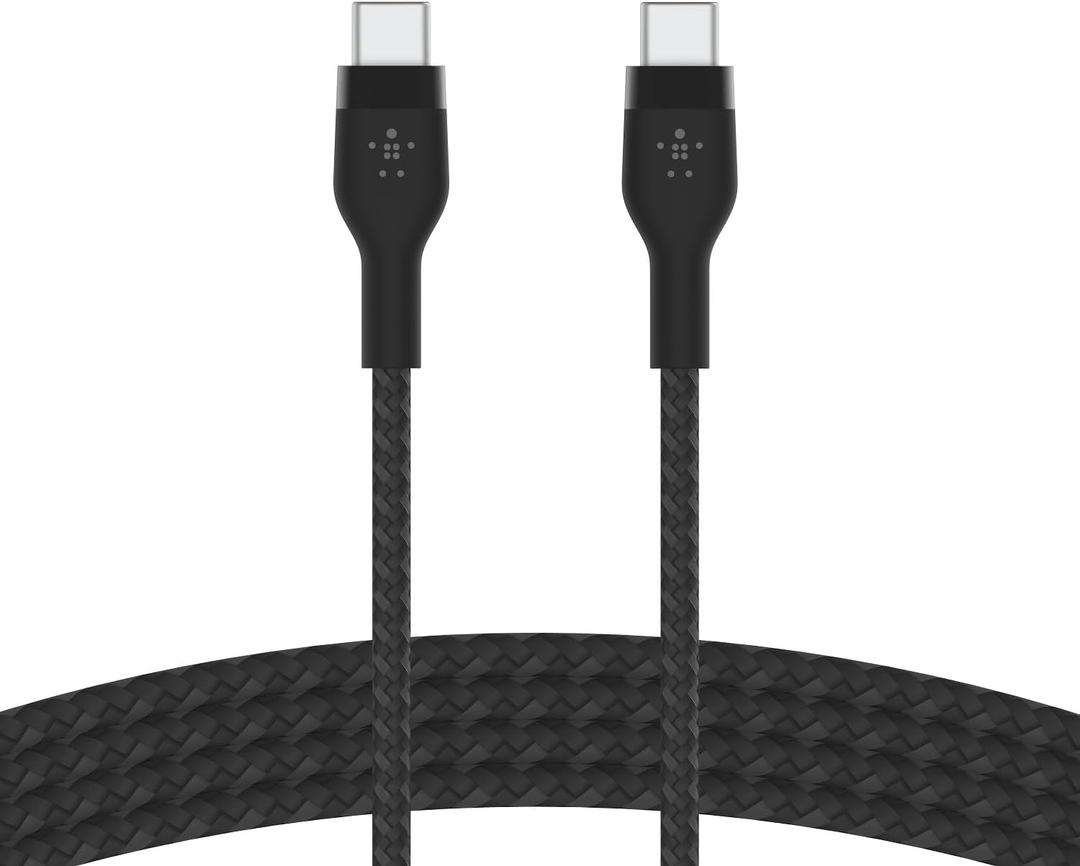 Belkin BoostCharge Pro Flex Braided USB-C to USB-C Charger Cable (2M/6.6ft), USB-IF Fast Charging Cable for iPhone 16 Series, Macbook Pro, iPad Pro, Galaxy S25, S24, Nintendo Switch 2 & More - Black