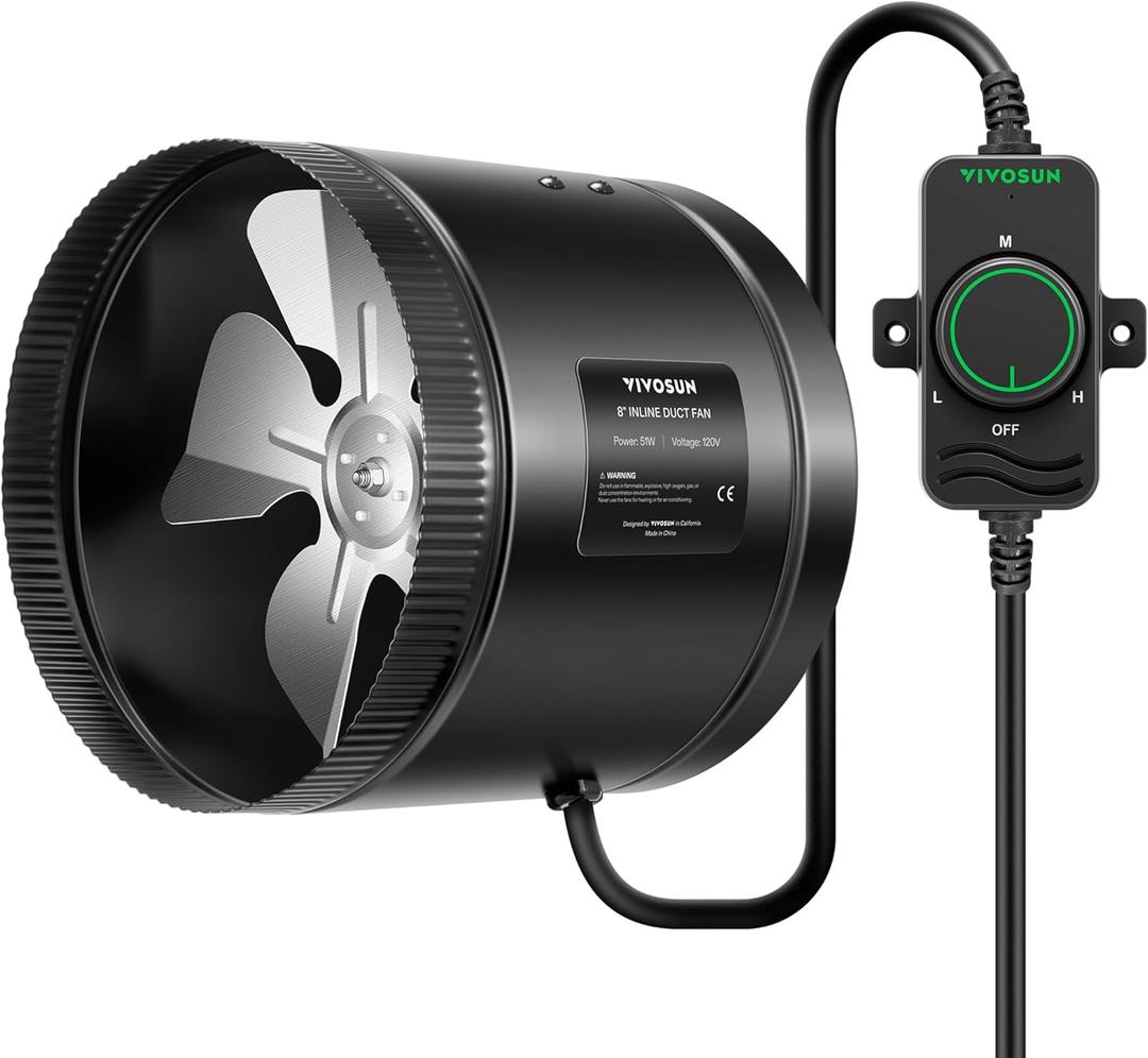 VIVOSUN Inline Booster Duct Fan 8 430 CFM with Speed Controller, HVAC Exhaust Ventilation Fan with Low Noise for Basements, Bathrooms, Kitchens, Attics, Grow Tents (8 Inch)