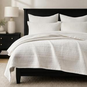 EverGrace Stonewashed Textured Cotton Quilt Set, King Size, Ivory White | Stonewashed Quilt, Premium Cotton, Soft & Breathable, Beautifully Textured, OEKO-TEX® Certified, Midweight All-Season Comfort