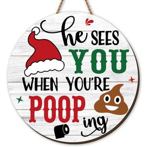 Funny Christmas Door Sign Prank Xmas Front Wooden Wreath Hanging Winter Seasonal Holiday Decor Merry Christmas Decorations for Home Party