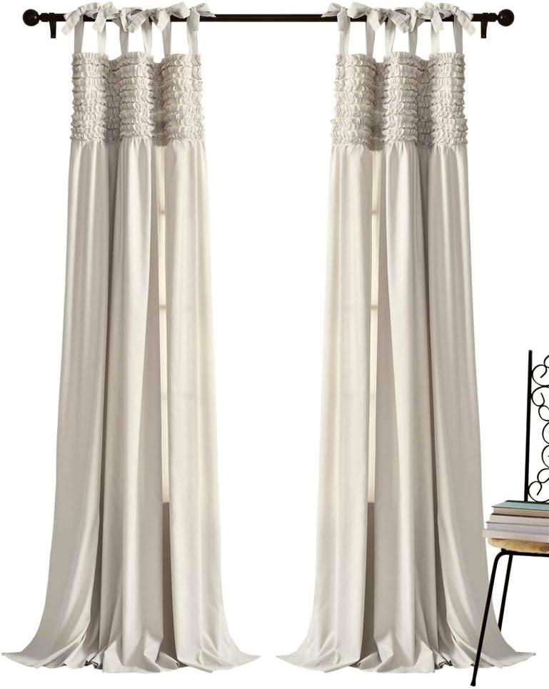 Lush Decor Lydia Ruffle Light Filtering Window Curtain Panels Pair 40" W x 95" L Neutral - Beige Curtains for Bedroom - Coquette Living Room Curtains