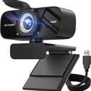 Full HD 1080P Webcam with Built-in Mic Wide Angle & Auto Focus Privacy Cover for PC/Laptop Plug & Play USB Camera Black