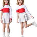 Children's Clothing Girls Zombie Cheerleader Uniform Mesh Top Hoodie Pants Cosplay Halloween Party Costume (White 1)