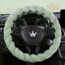 HighnessHwoo Luxury Fluffy Winter Car Steering Wheel Cover for Women Soft Warm Plush Cute Auto Accessories for Vehicle, Sedan, Universal, Fuzzy, Anti Slip, Green, Standard Size, 14.75-15.15"