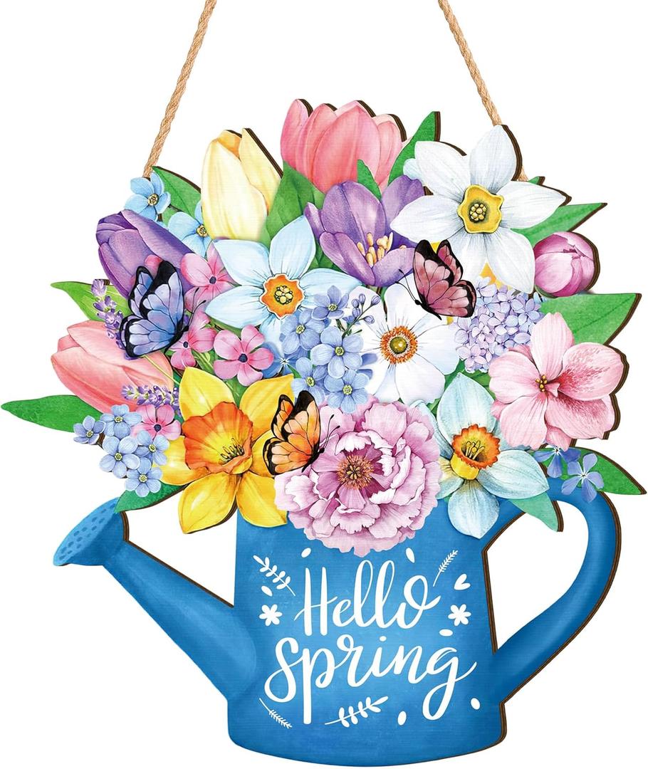 Spring door decorations Welcome hanging doorplate Outdoor wooden ornament for Farmhouse Porch Easter Party Home Seasonal Supplies