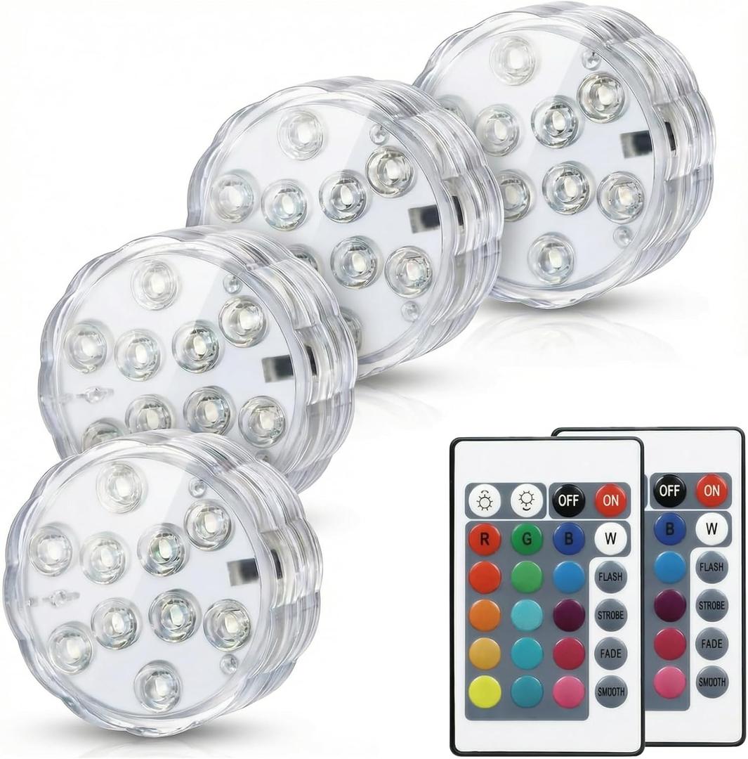 Submersible LED Lights with Remote, 16 Colors 4 Modes Battery Powered Color Changing LED Pumpkin Lights for Halloween Pumpkin Camping Bucket Dcor (4 Packs)