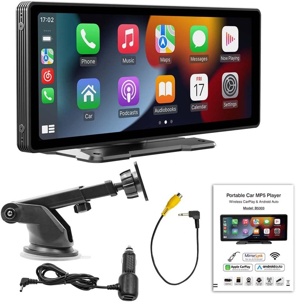 9.3 Inch HD Screen Car Stereo Portable Car Radio MP5 Player Compatible with Android Auto/Apple CarPlay, Mirror Link, FM Signal Tramsmission/Bluetooth 5.0/TF Card/USB/AUX Rear Camera