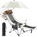 Lineshading 2 in 1 Beach Chair with Umbrella, Folding Camping Reclining Chair with Sunshade Headrest Footrest, 4 Position Adjustable Mesh Lounger Portable for Summer Tailgates Camp Fishing (White)