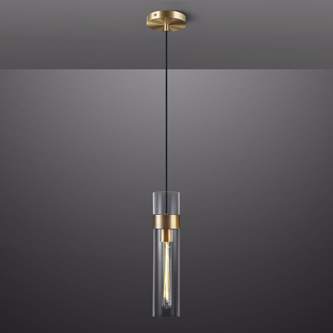 Modern Gold Pendant Light 21.6'' Pendant Lights Kitchen Island, Adjustable Height Brass Glass Pendant Light Fixtures, Large Pendant Light for Dinning Room Farmhouse Bathroom, Brass-21.6" 1 Pack
