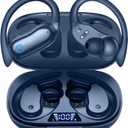 GNMN Active Noise Cancelling Ear Buds Wireless Earbuds 96hrs Playback Bluetooth Headphones Dual Battery Display Stereo Bass Earphones with Earhooks Microphone IPX7 Waterproof for Sports/Runing/Workout (EXP 08/12/26)