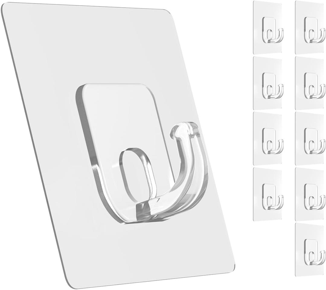 Large Adhesive Hooks, 10 Pack Heavy Duty Utility Hooks for Hanging 33lb, Damage Free Sticky Hanging, No Trace Self-Adhesive Wall for Kitchen Bathroom Office Multiple Uses