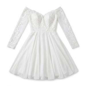 VFSHOW Womens Formal Women's Off-The-Shoulder Lace Mini Wedding Dress – Long Sleeve Sweetheart Chiffon Bridal Gown for Reception, Engagement & Party Dress 2023 Illusion Sweetheart Neckline Evening Long Gown White, Size: X-Large