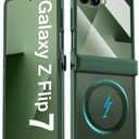 for Samsung Galaxy Z Flip 7 case with Hinge Protector, Slim Thin Compatible with MagSafe, Front Screen Protector, Translucent Rugged Shockproof Protective Phone Case for Galaxy Z Flip 7, Green