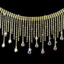 Coucoland 1 Yard Crystal Rhinestone Trim Ribbon Tassel Chain Sewing Craft for Wedding Bridal Party Clothing Embellishment DIY Necklace (Drop-Gold)