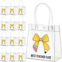 12 x Gilprop Pcs Clear PVC Gift Bags with Handles Transparent Party Favor Bags Reusable Plastic Treat Tote for Mother's Day Teacher Appreciation Week Gift Supplies, 5.9 x 6.3 x 2.76''(12,Best Teacher)