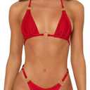 MIKETAI Sexy Bikinis for Women 2 Piece Bikini Spaghetti Strap Swimsuits Solid Color Bathing Swimwear Triangle Bathing Suit, S, Red