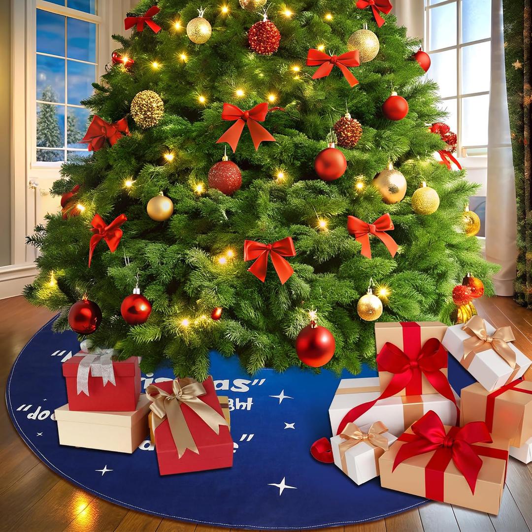 Christmas Tree Skirt 48 Inch, Green Tree Skirts Collar for Home Winter Decorations Xmas Trees Holiday Indoor Decor (Blue, 48 Inch)