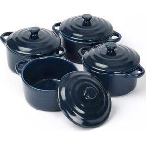 Ceramic Casserole Dish With Lid,Ceramic Mini Cocotte Set,Soup Bowls With Handles And Lids,Mini Dutch Oven Pot With Lid, Oven Safe,Set Of 4 Dutch Oven For Bread Baking