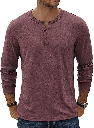 COOFANDY Men's Henley T-Shirt Long Sleeve Casual Lightweight Pullover Shirts Soft Stretch Basic Tees Fall Tops M