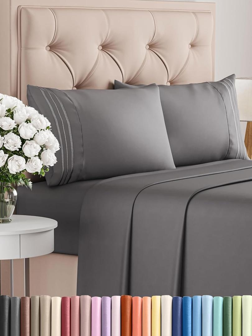 King Size 4 Piece Sheet Set - Comfy Breathable & Cooling Bed Sheets Set - Hotel Luxury Bedding for Women, Men, Kids & Teens - Deep Pockets, Easy-Fit, Super Soft & Wrinkle Free - Oeko-Tex - Dark Grey (07 - Dark Grey)
