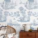 Hopepak 17.3''x197'' Toile Peel and Stick Wallpaper for Bedroom Bathroom White and Blue Wall Paper Self Adhesive Removable French Contact Paper Decoral Cabinets