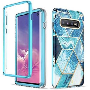 GOLINK Designed for Samsung Galaxy Series [Military Grade Shockproof] Marble Full Body Protective Phone Case (Blue, Galaxy S10), Set of 2