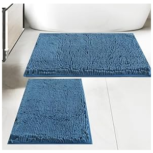 Bathroom Rugs Sets 2 Piece, Ultra Soft Non Slip Absorbent Chenille Toilet, Quick Dry Plush Bath Mat, Machine Washable Bath Rugs Set for Tub, Shower, and Bathroom(24x16 + 30x20, Black)