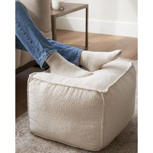 ZICOTO Beautiful Boucle Pouf Ottoman and Foot Rest - Elevate Your Living Room Decor with Lightweight Comfort and Charm - A Round Modern Foam Filled Foot Stool Perfect to Rest Your Feet (Beige)