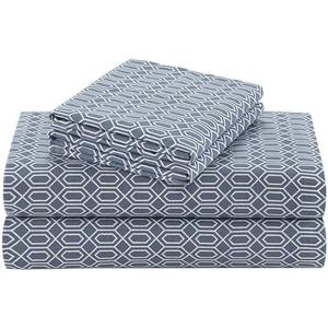Comfort Spaces 100% Cotton Sheets Queen, Breathable, Naturally Cool Cotton Sheets, Soft Cotton Bed Sheets with 14" Elastic Pocket Fits up to 16" Mattress, All Seasons Sheet Set, Diamond Blue 4 Piece