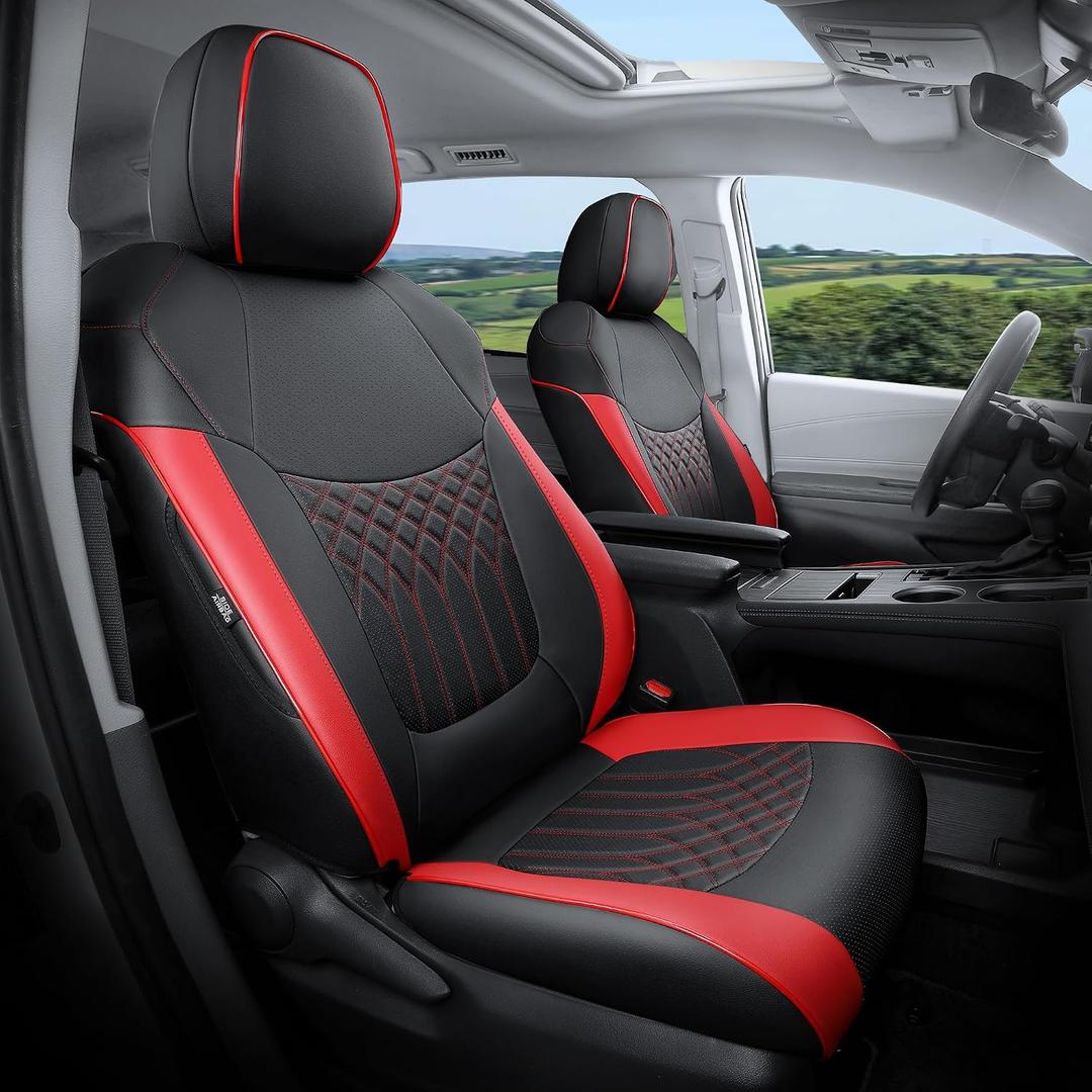 Customized for Toyota Sienna Seat Covers 2021-2026 Sienna 7 Seats 3 Row, Leather Car Seat Covers Waterproof Seat Covers Full Set for Cars, Car Seat Protectors, Airbag Compatible(BlackRed)