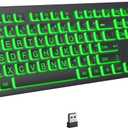 KOPJIPPOM Large Print Backlit Wireless Keyboard, 2.4G Silent Wireless Light Up Keyboard, Full Size Computer Keyboards with 7 Colored Backlits, Rechargeable Keyboards for Windows, PC, Laptop