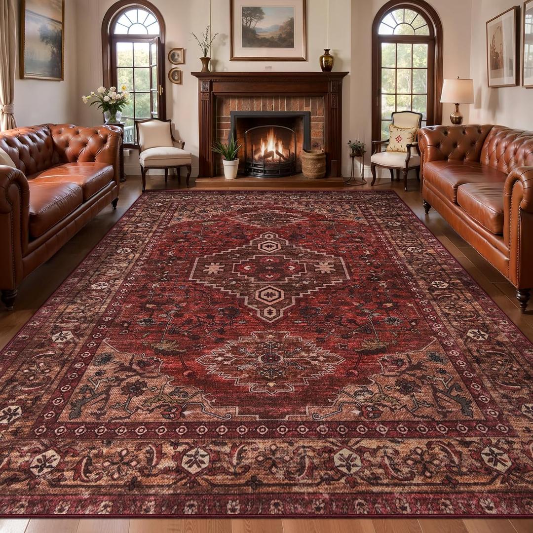 Tangsoo Red 9x12 Washable Area Rugs for Living Room, Non Slip Large Rugs