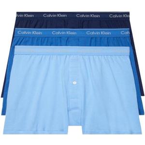 Calvin Klein Men's Cotton Classics 3-Pack Knit Boxer (Large, Blue Bay, Minnow, Medieval Blue)