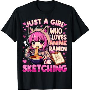 Just A Girl Who Loves Anime Ramen and Sketching Japan Anime T-Shirt, S