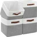 Patvingot 4-Pack Foldable Fabric Storage Cubes 11x11 Inch, Sturdy Cube Organizer Bins with Leather Handles, Storage Baskets for Closet Shelves and Home Organization(White/Gray)
