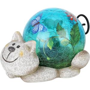 Afirst Garden Cat Statue Outdoor Decor - Resin Outdoor Figurine Glass Solar Lights Indoor Outdoor Decorations Patio Lawn Yard Art Ornaments